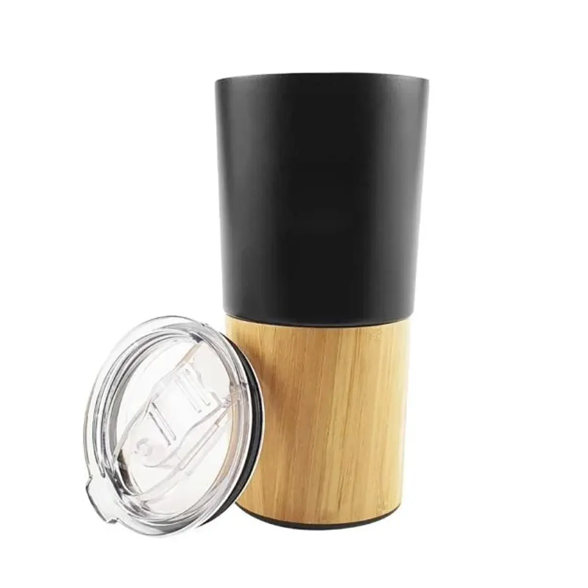 custom drinkwares -Black Bamboo Stainless Steel Travel Tumbler for corporate gifts
